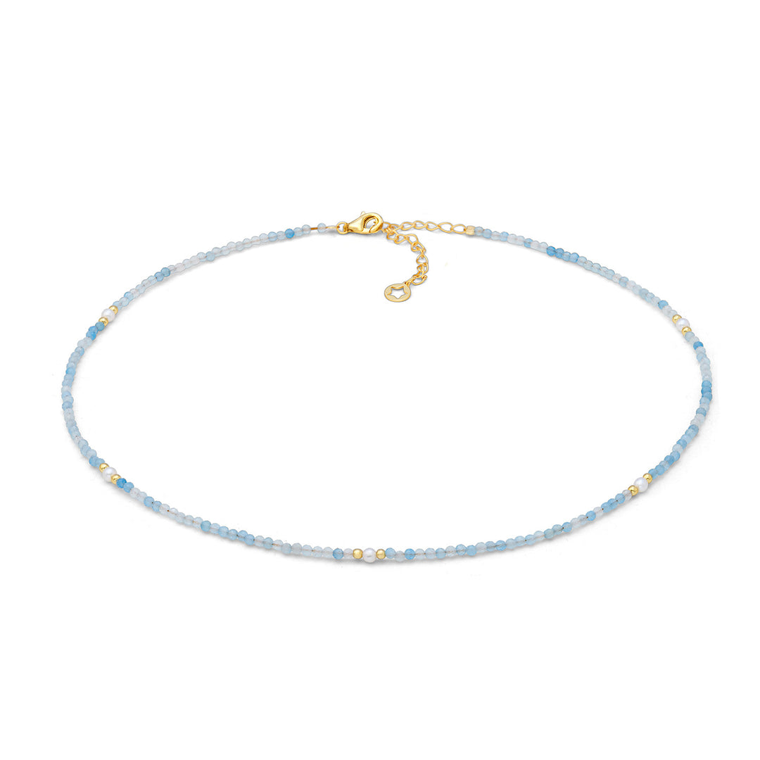 Comete-Halsband aus vergoldetem 925‰-Silber mit Aquamarin und Perlen GLA288