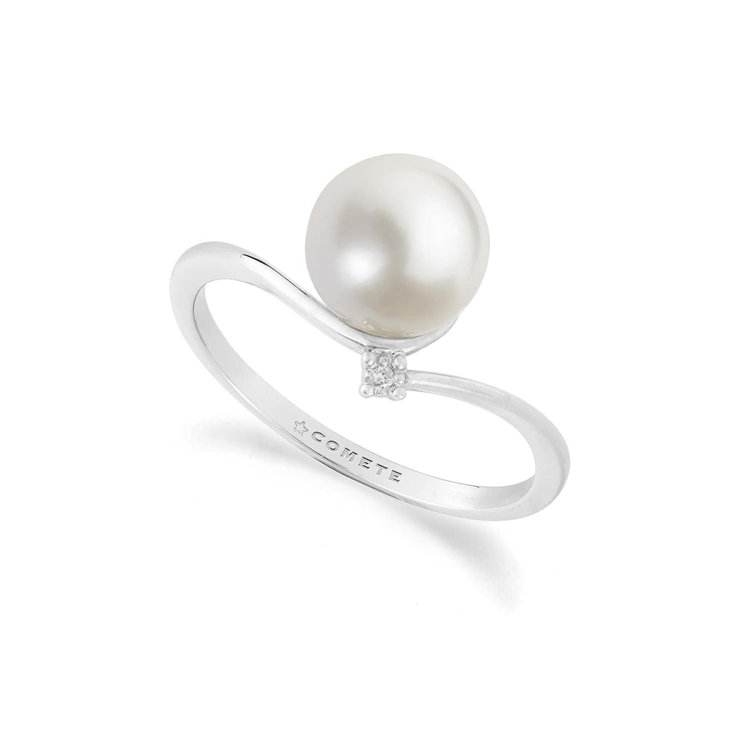 Comete-ring in 750‰ witgoud, witte diamant en gecultiveerde parel ANP418