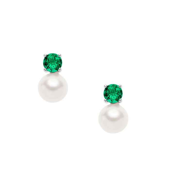 Comete Gold earrings with pearls and round emerald ORP747