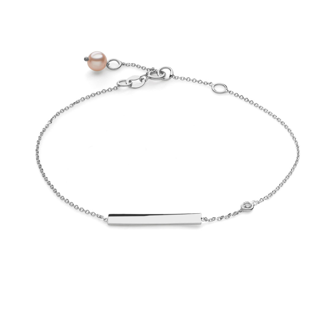Comete Armband met plaat in witgoud en parel BRP163