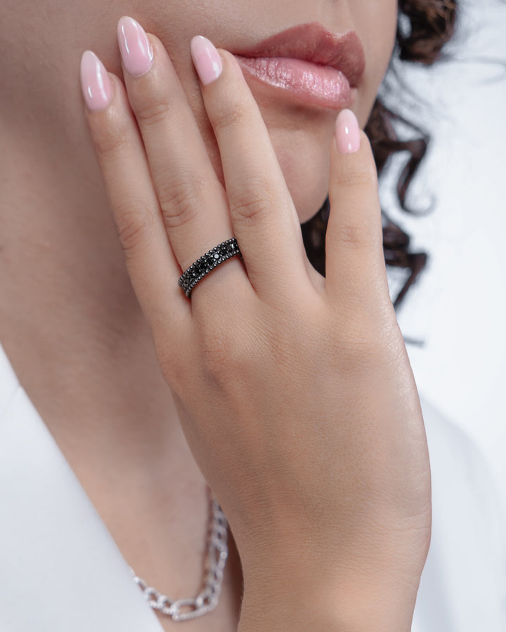 Comete Ring in 925‰ ruthenium silver with black zircons UAN133M9