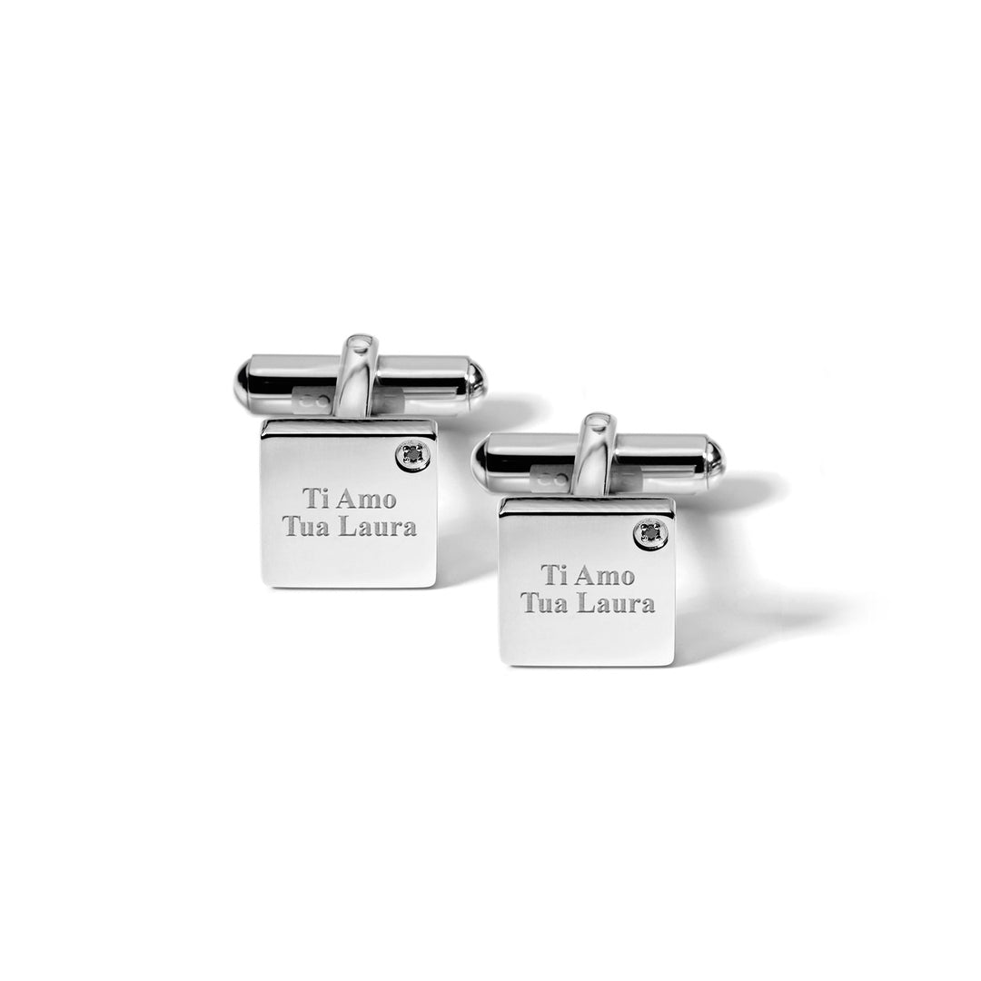 Comets Square Cufflinks in Steel and Black Diamonds UGM102N