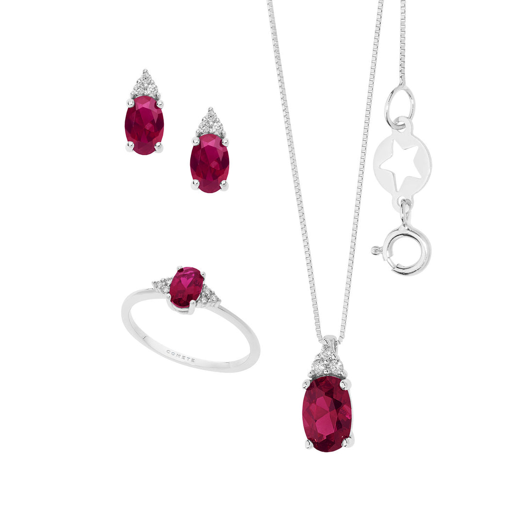 Comete Necklace, Ring and Earrings Gold Diamonds and Oval Ruby KIT161626531070