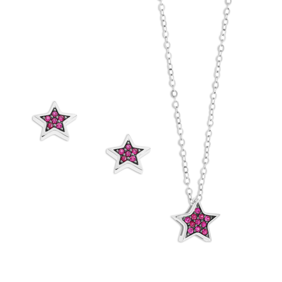 Comete ketting en oorbellen in witgoud en robijnen KIT1505967