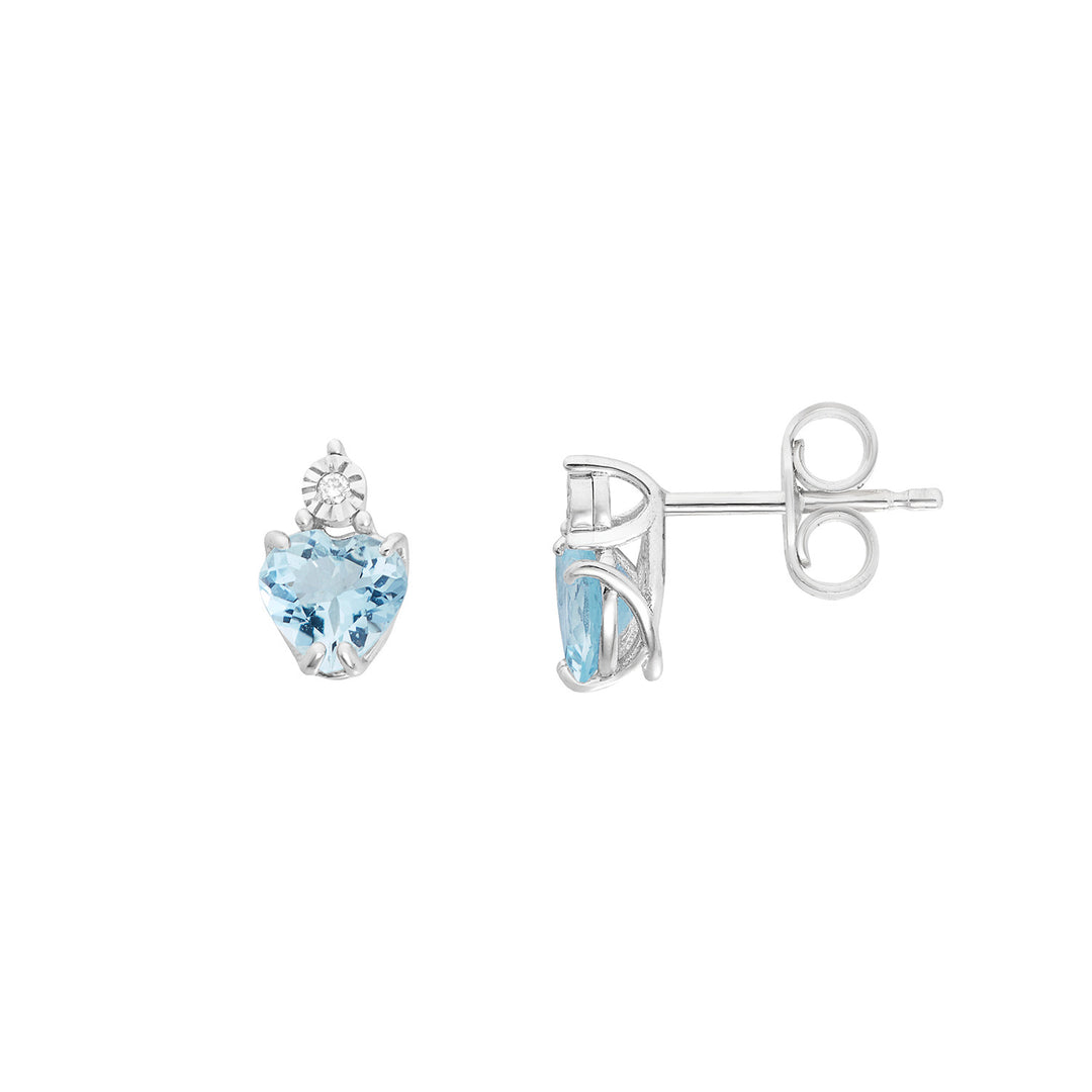 Comete Earrings 375‰ white gold, diamonds and heart aquamarine KORQ003