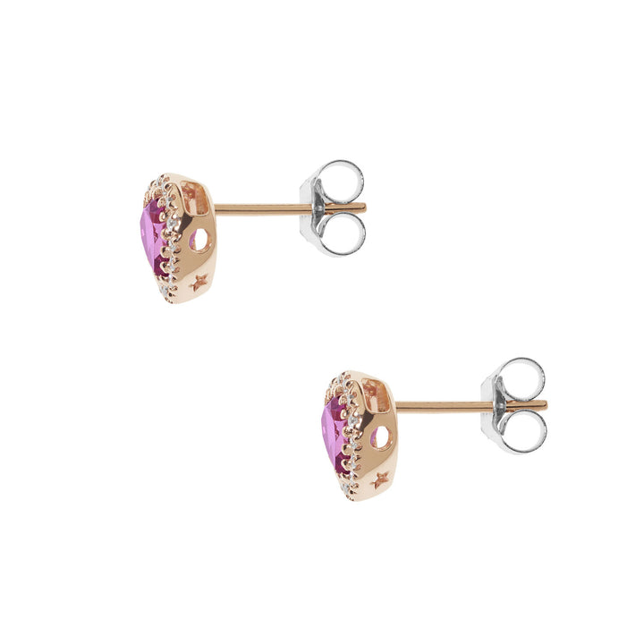 Comete oorbellen in goud, diamanten en roze topaas hart ORB 1036
