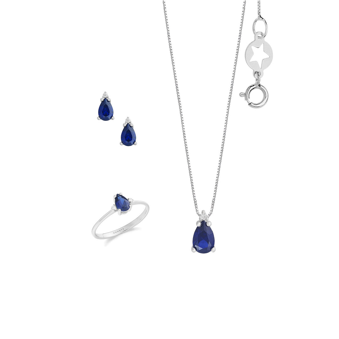 Comete Choker, oorbellen en ring in 750 ‰ Goud, diamanten en saffierdruppel KIT168227091126