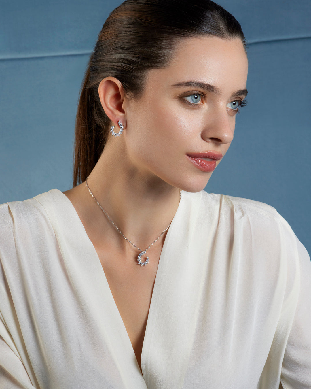 Comete Necklace in 925‰ Silver and white Zircons GLA259