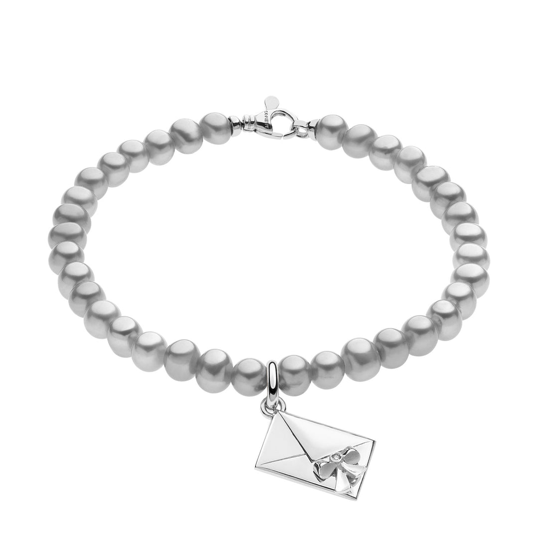 Comete Gray Pearl Bracelet in Silver and Envelope with Bow BRQ229
