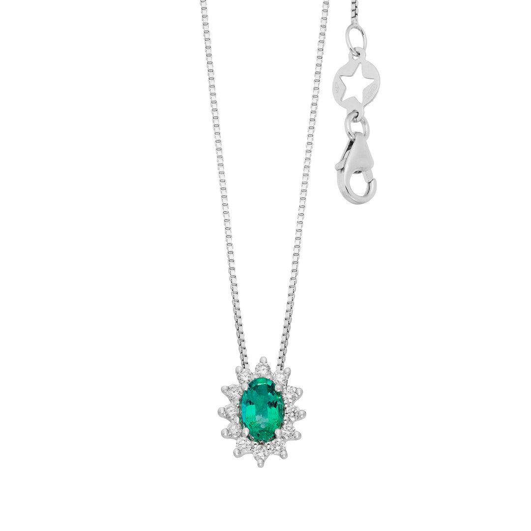 Comete Necklace in white gold with diamonds and oval emerald GLB1702S3