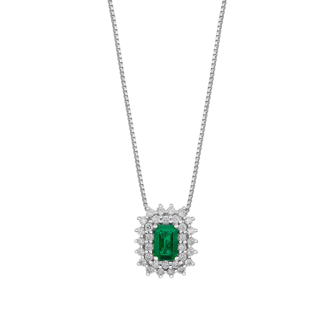 Comete Halsketting Witgoud, diamanten en achthoekige smaragd GLB1664