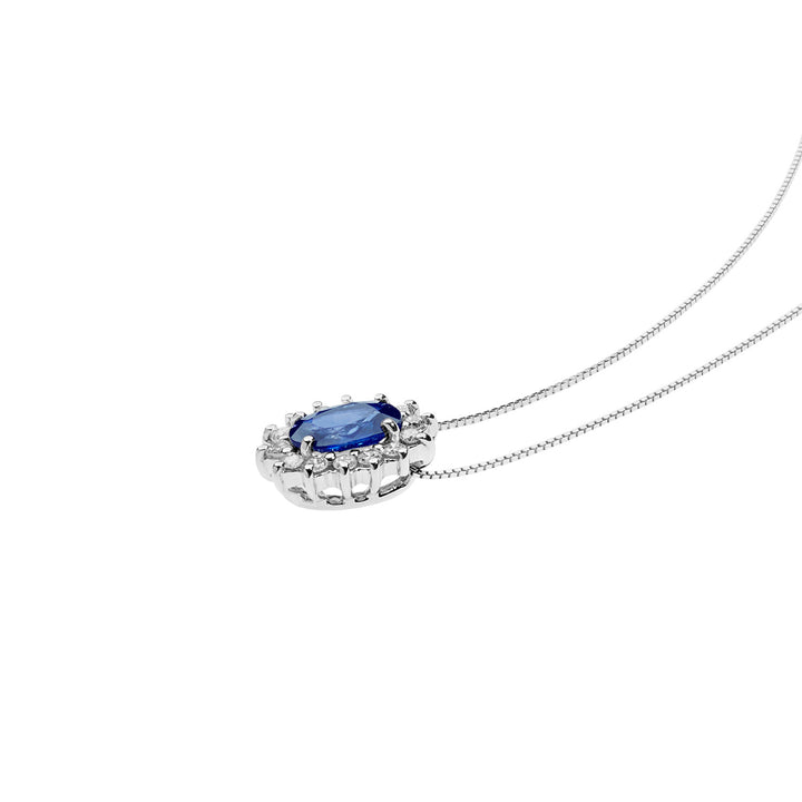 Comete ketting in goud, diamanten en ovale blauwe saffier GLB1564