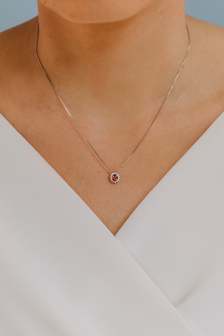 Comete ketting in goud, diamanten en ovale roze topaas GLB1581