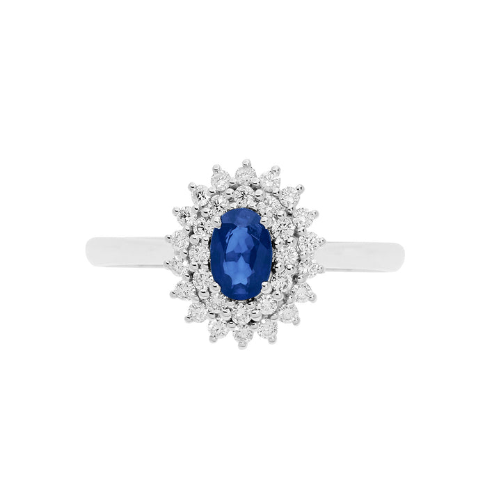 Comete gouden ring met diamanten en ovale blauwe saffier ANB2621