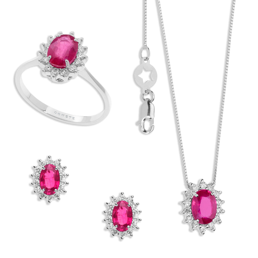 Comete Necklace, Ring and Earrings in Gold, Diamonds and Oval Ruby KIT156525701023