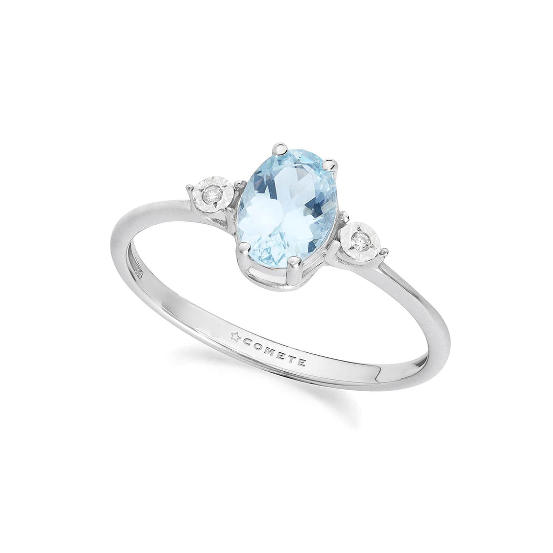 Comete Ring 375‰ witgoud, diamanten en ovale aquamarijn KANQ001