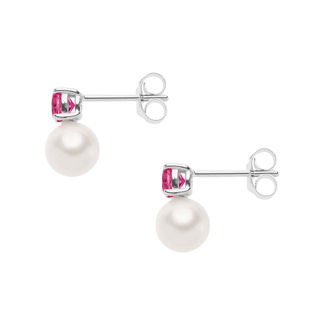 Comete Goldohrringe mit Perlen und rundem rosa Topas ORP749