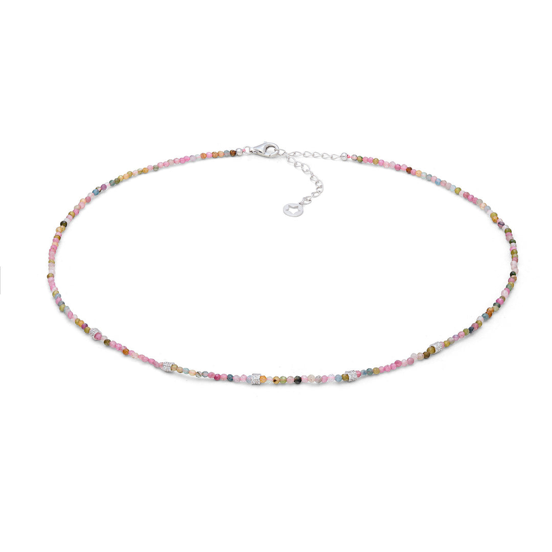 Comete ketting in 925‰ zilver met veelkleurige toermalijn en zirkonen GLA294