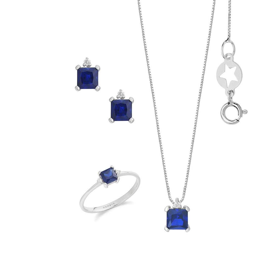 Comete Choker, Earrings and Ring in white gold, diamonds and blue sapphire KIT167927061123