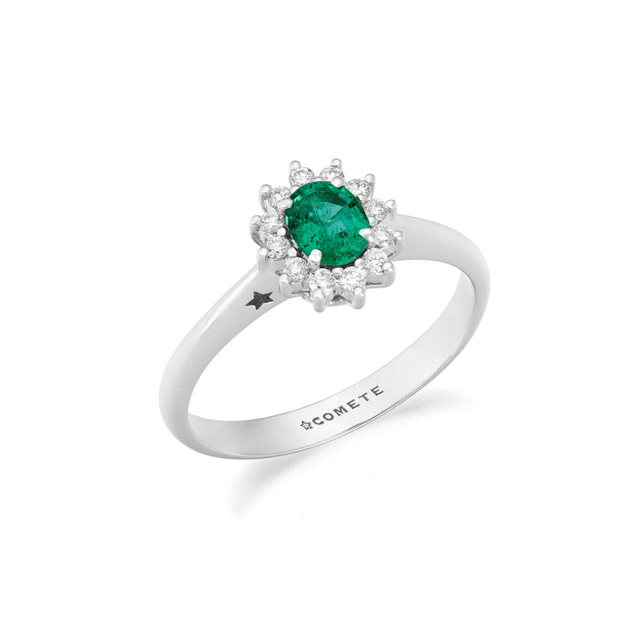 Comete White gold ring with diamonds and oval emerald ANB2750S3