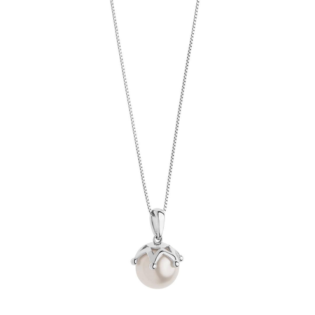 Comete ketting in wit goud met parel en kroon GLP555
