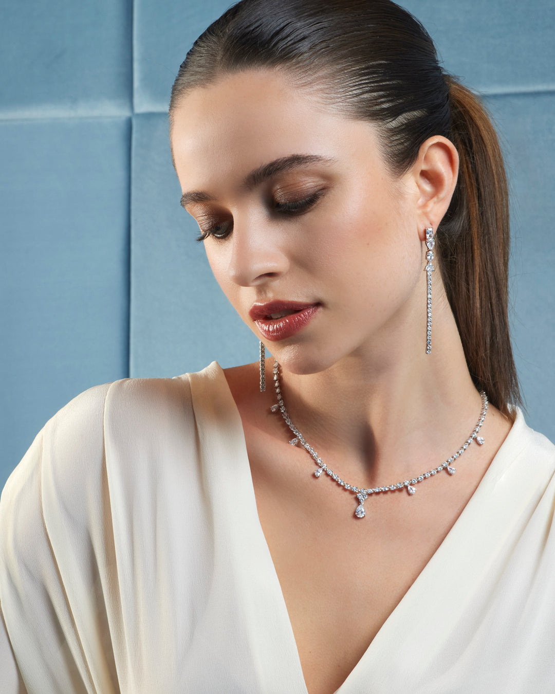 Comete Necklace in 925‰ Silver and white teardrop Zircons GLA267