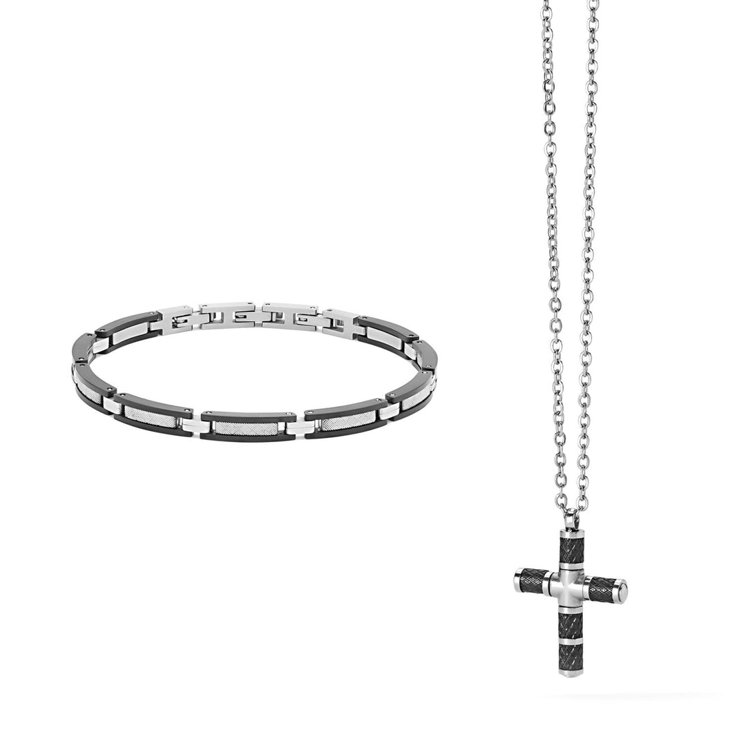 Comete Texture ketting en armband van staal en zwart PVD KIT681979