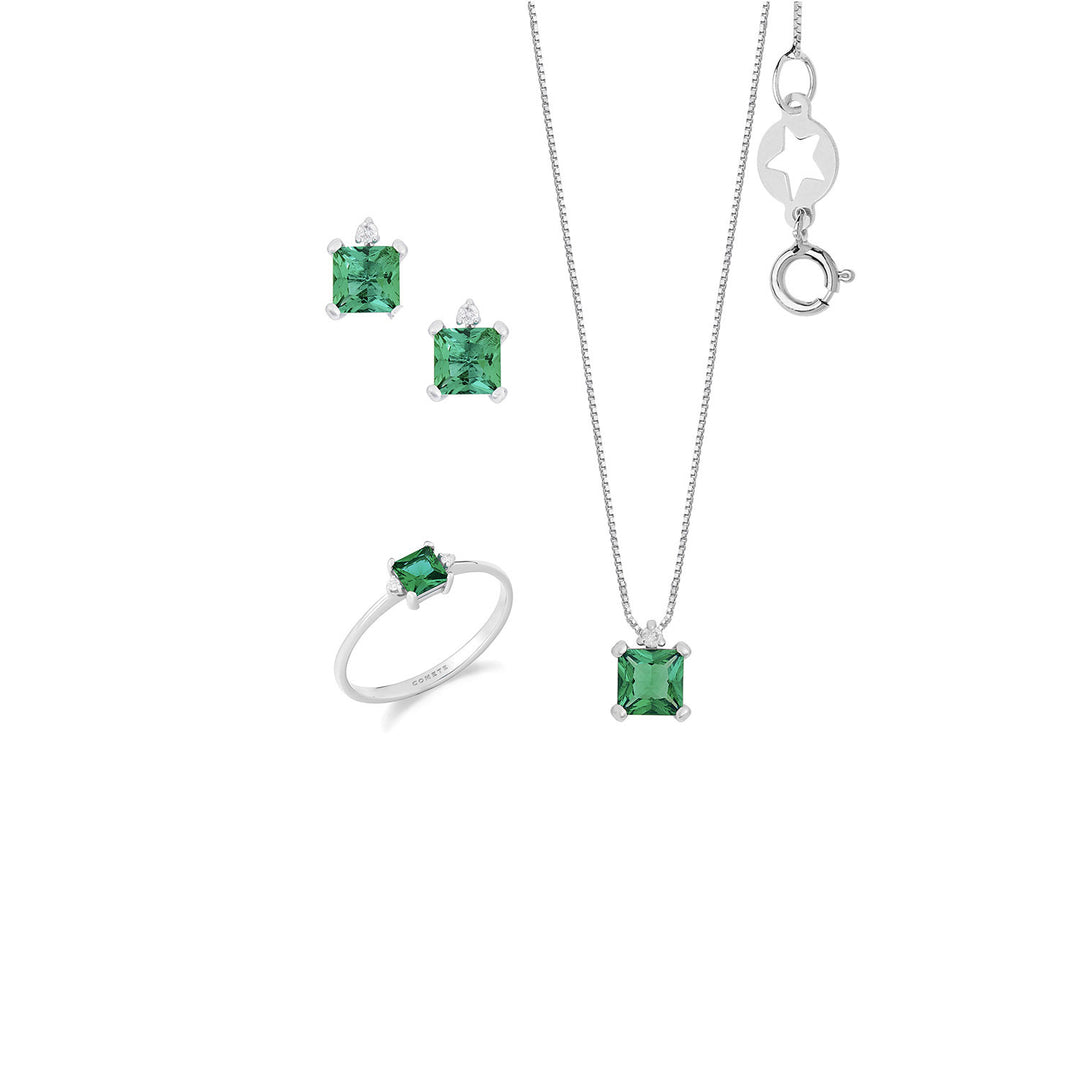 Comete Choker, Ring and Earrings in white gold, Diamonds and Emerald carrè KIT168127081125