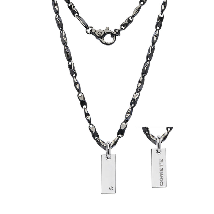 Comete Necklace in burnished and polished Silver, Diamond and black Spinels UGL751