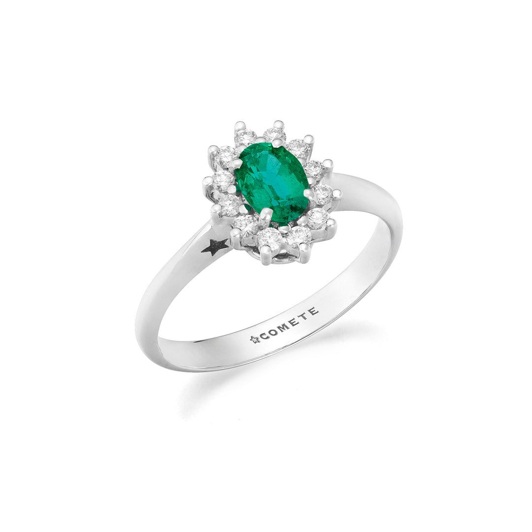 Comete Witgouden ring met diamanten en ovale smaragd ANB2749S3