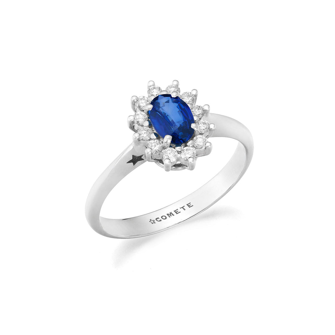 Comete Weißgoldring mit Diamanten und ovalem Saphir ANB2745