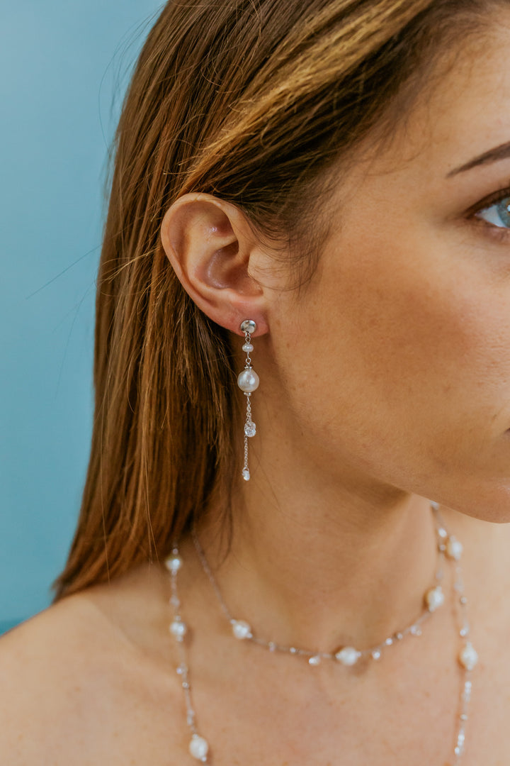 Comete Earrings in 925‰ Silver with Acquadolce Pearls and white crystals ORA229