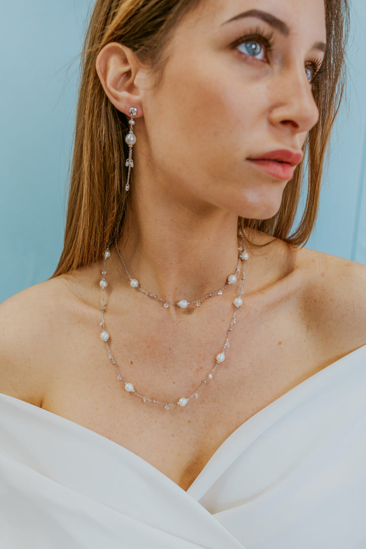 Comete 925‰ Silver Necklace with Acquadolce Pearls and white crystals GLA277