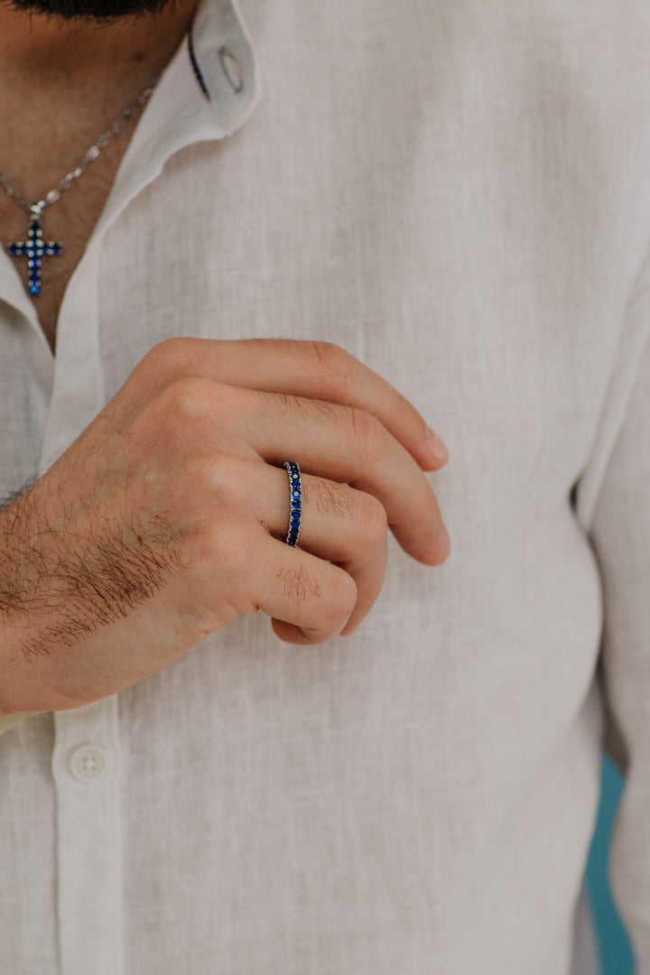 Comete-ring in zilver en blauwe zirkonen UAN124S