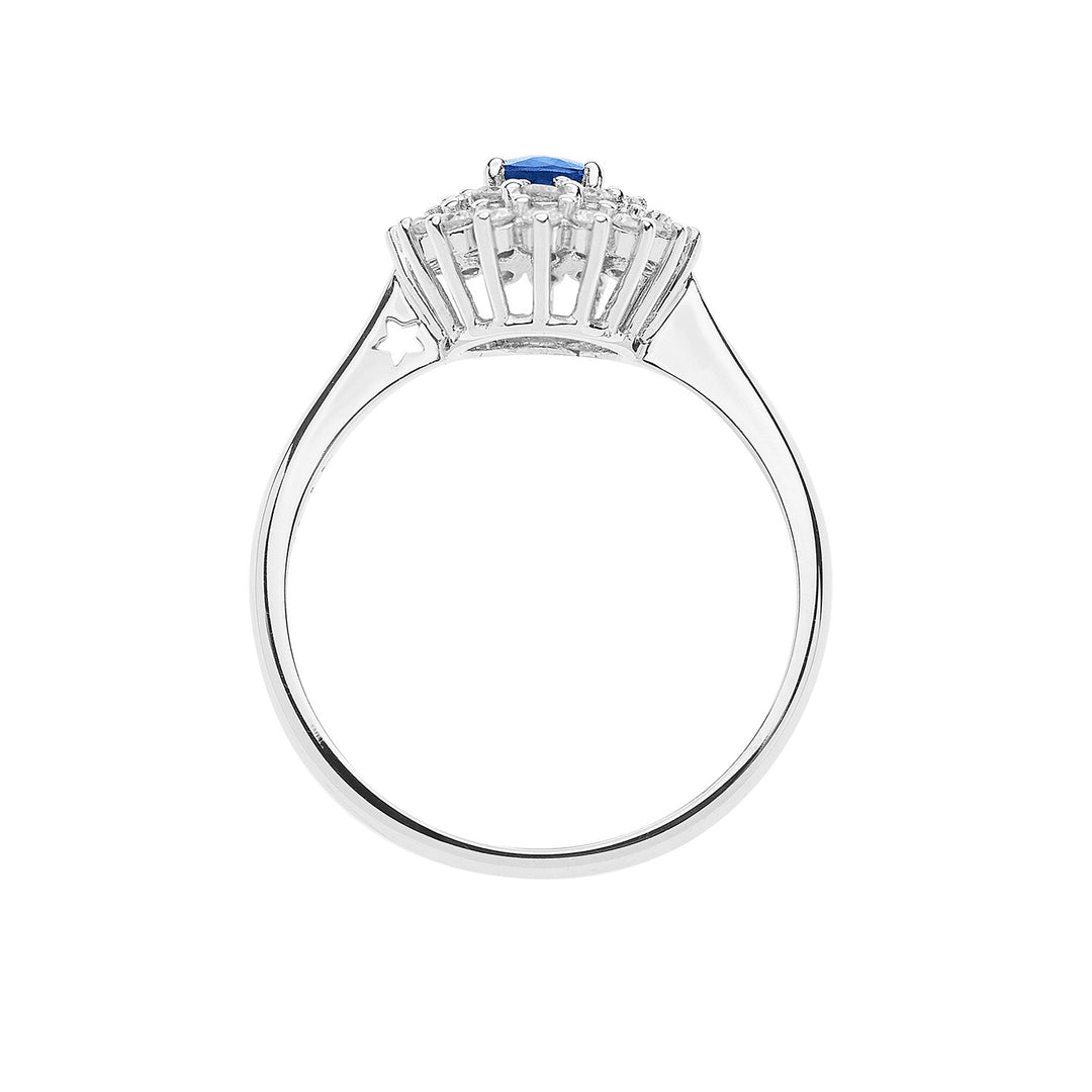 Comete gouden ring met diamanten en ovale blauwe saffier ANB2621