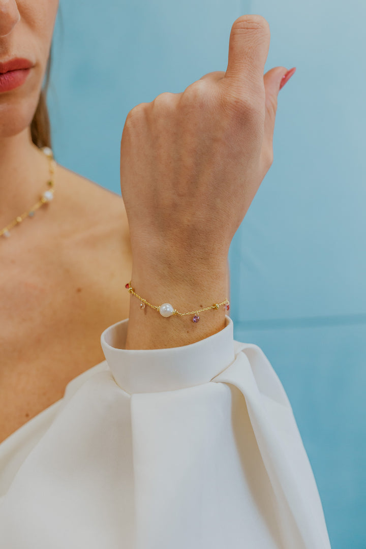 Comete 925‰ Silver Bracelet with multicolor crystals and Acquadolce Pearls BRA275