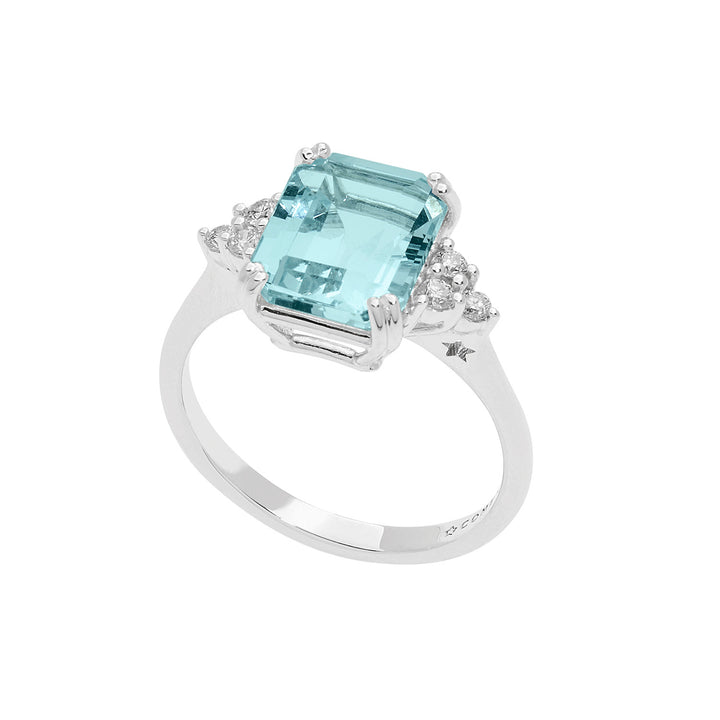 Comete Gold Ring with Diamonds and Octagonal Aquamarine ANQ337