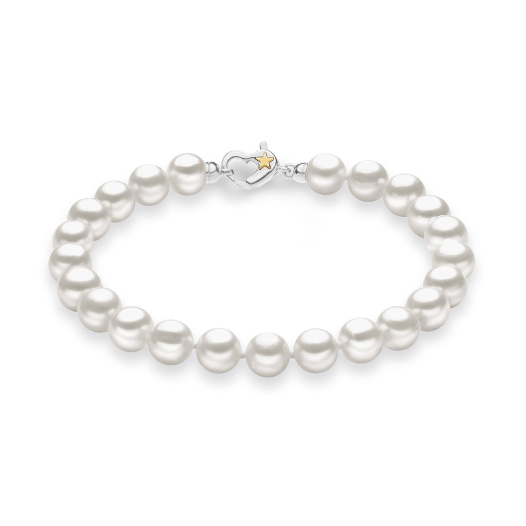 Comete-Armband mit Süßwasserperlen in Silber und Stern in Gelbgold 21 cm BRQ31020