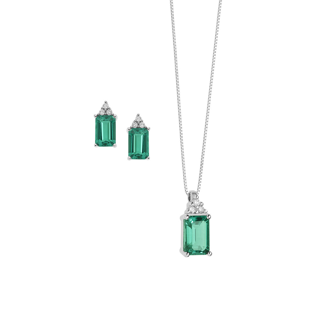 Comete Necklace and Earrings in Gold Octagonal Emerald and Diamonds KIT1438909