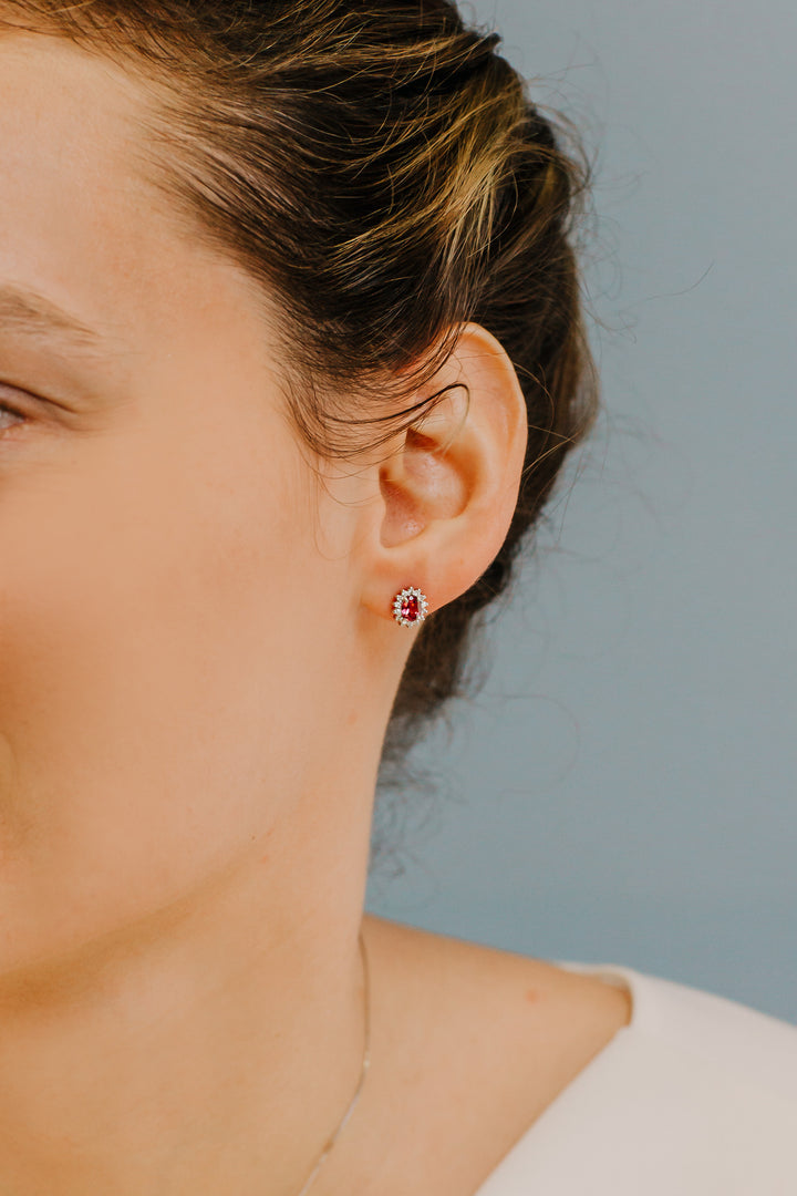Comete Oval Gold Earrings with Diamonds and Pink Topazes ORB1039