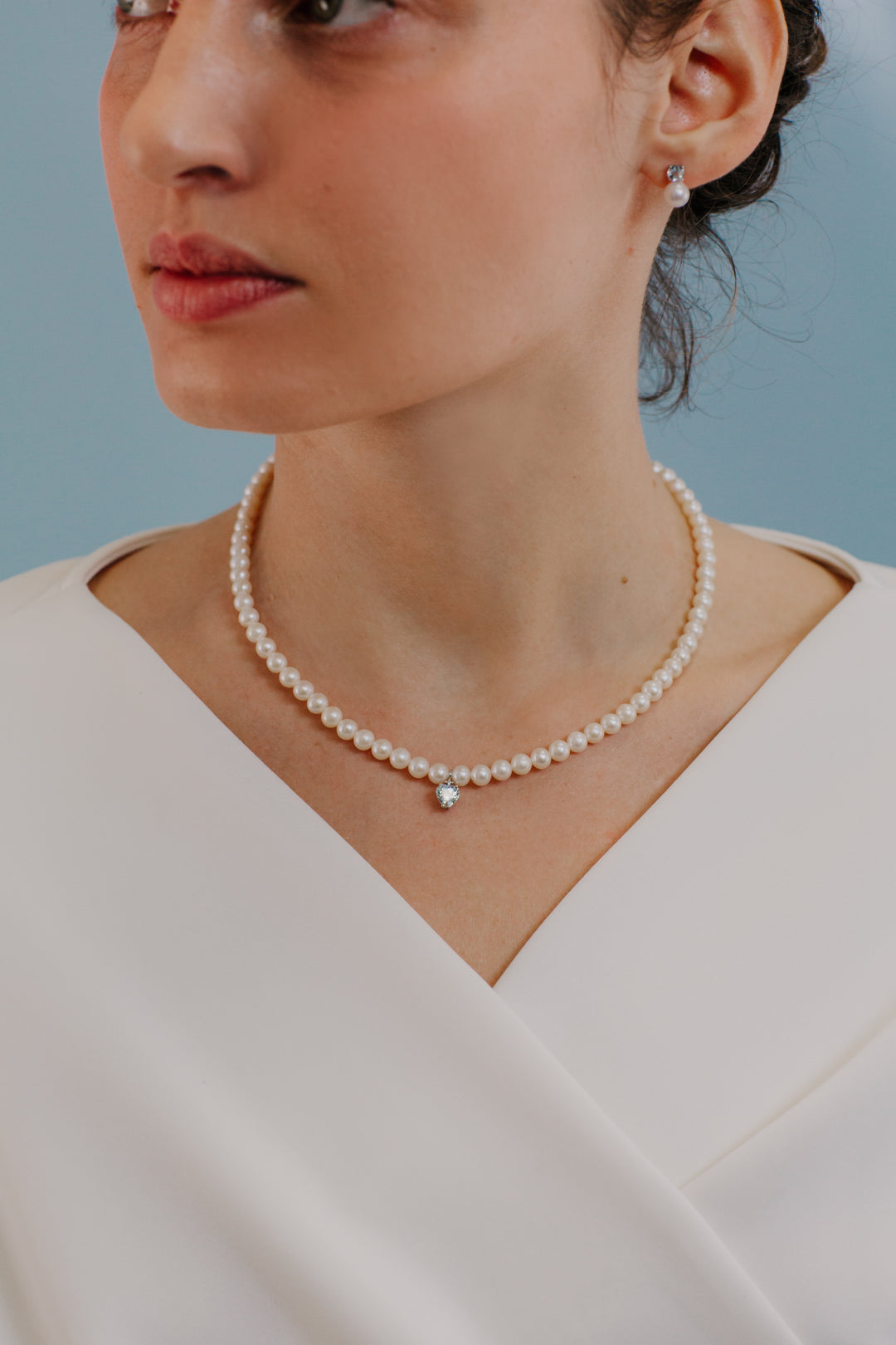 Comete Freshwater Pearl Necklace in Gold, Diamonds and Aquamarine FWQ323
