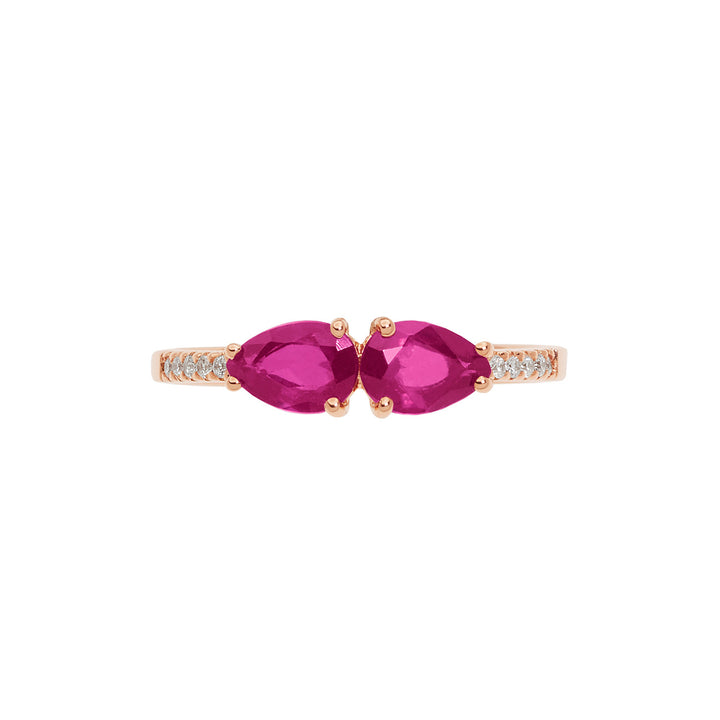 Comete-ring in roségoud met diamanten en robijnen druppel ANB2636