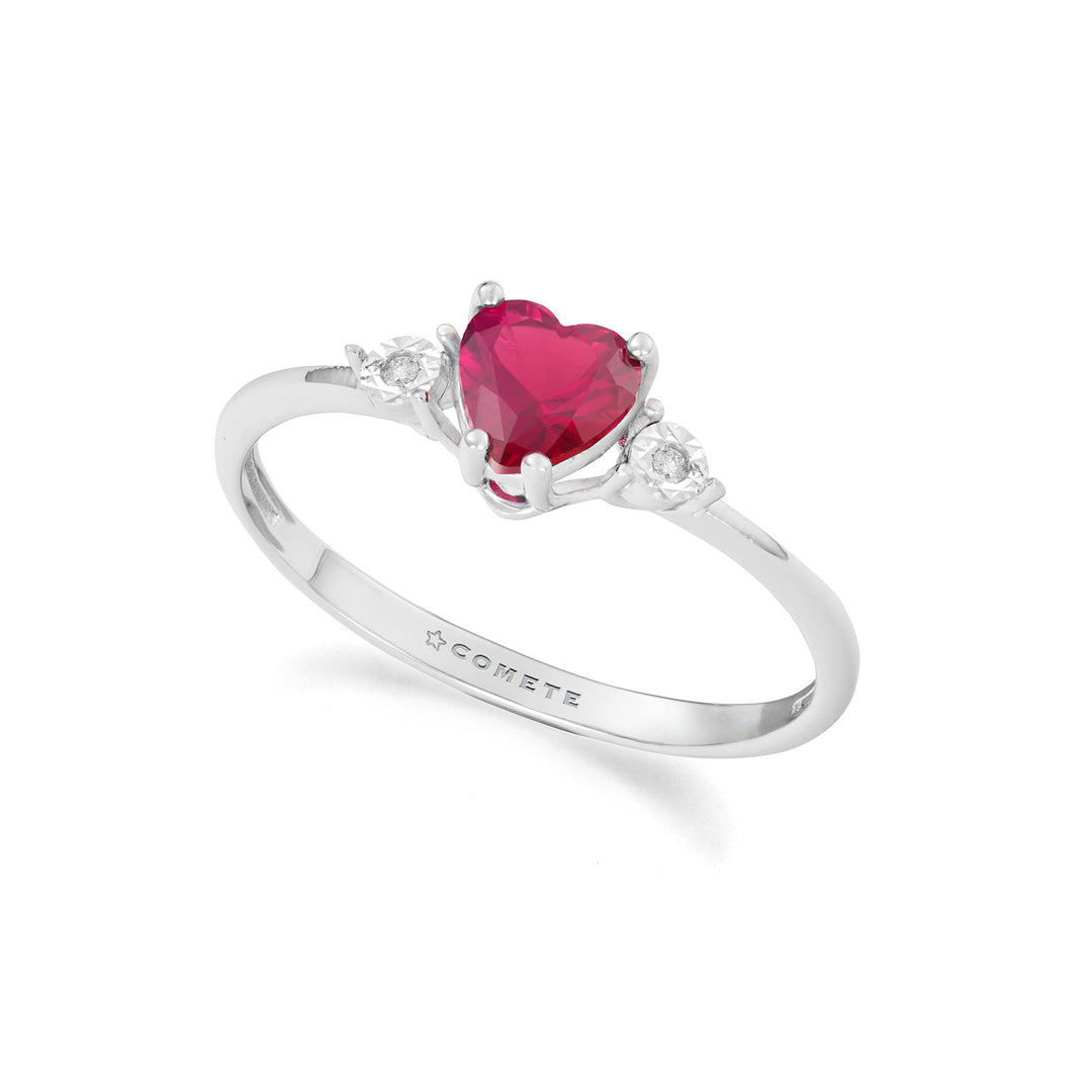 Comete Heart ring in white gold, diamonds and recrystallized ruby KANB1913