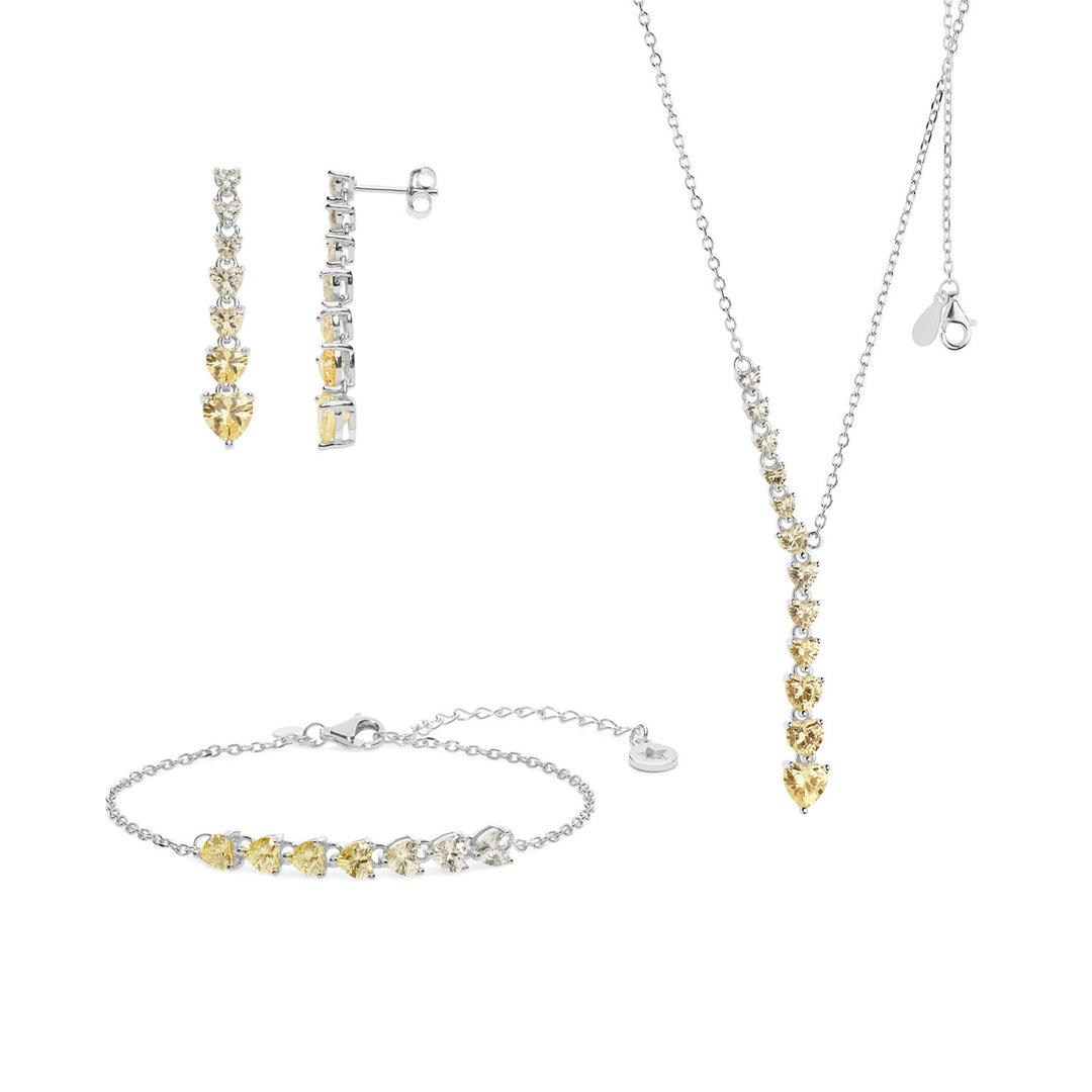 Comete Necklace, earrings and bracelet in Silver with champagne crystals KIT245194234