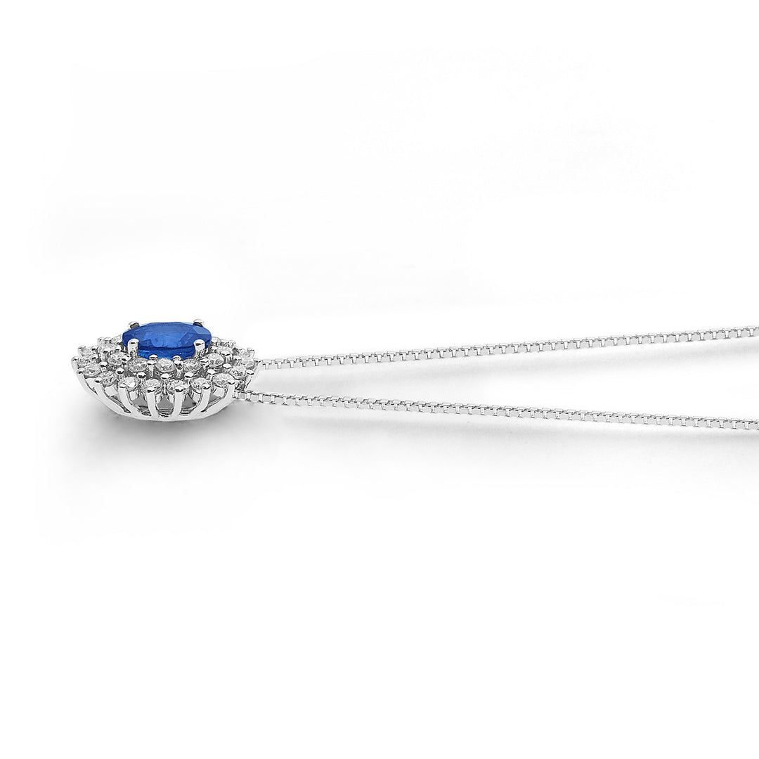 Comete ketting in goud, diamanten en ovale blauwe saffier GLB1601