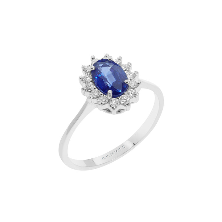 Comete-Goldring mit Diamanten und ovalem blauem Saphir ANB2569
