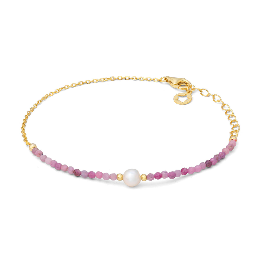 Comete Bracelet in 925‰ gold-plated silver with ruby root and pearl BRA290