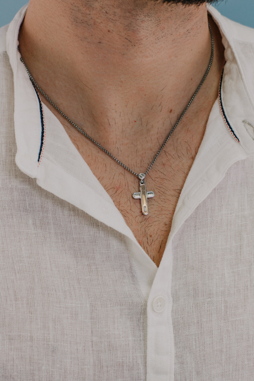 Comete Cross Necklace in Steel and Diamonds UGL701