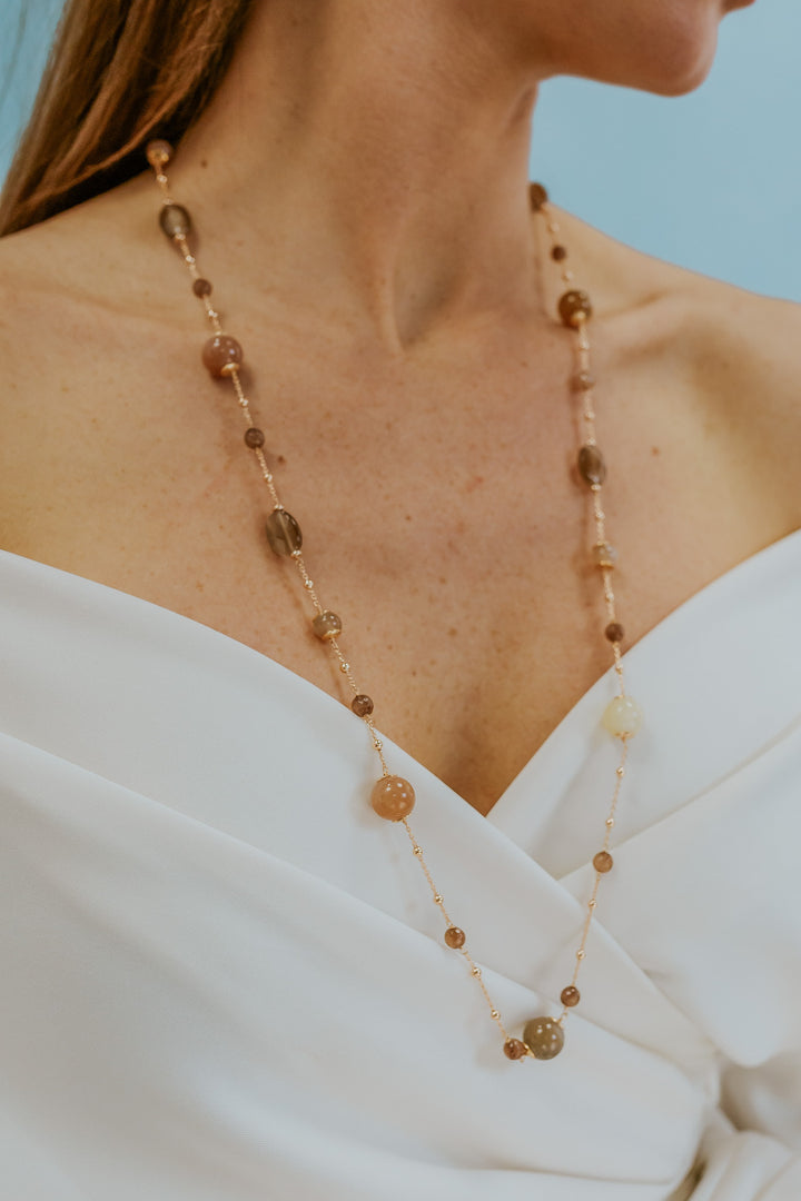 Comete Necklace 925‰ Silver with Moonstone, Crystal, colored Jade GLA284