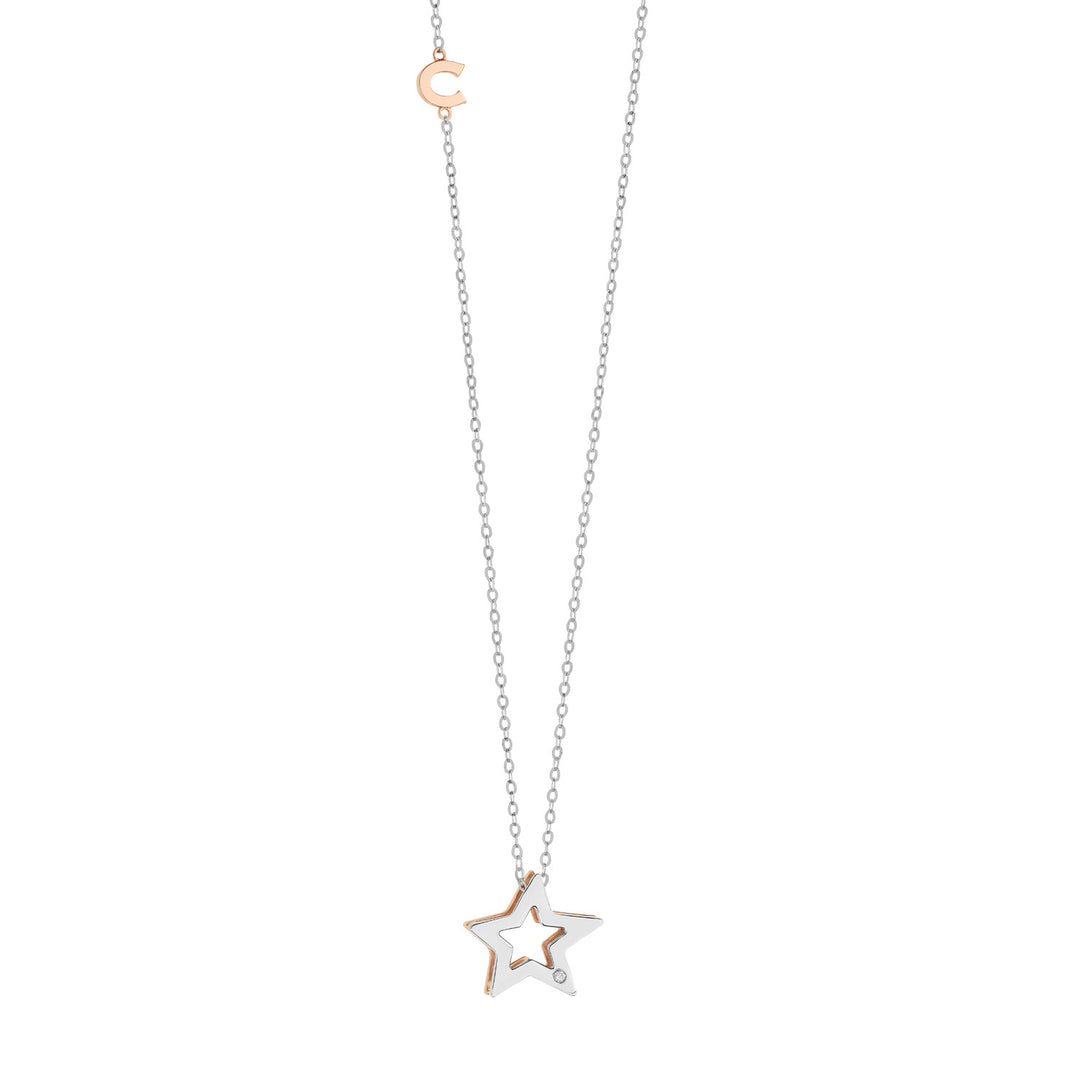 Comete-Halskette aus Weiß- und Roségold mit Diamant GLB1449